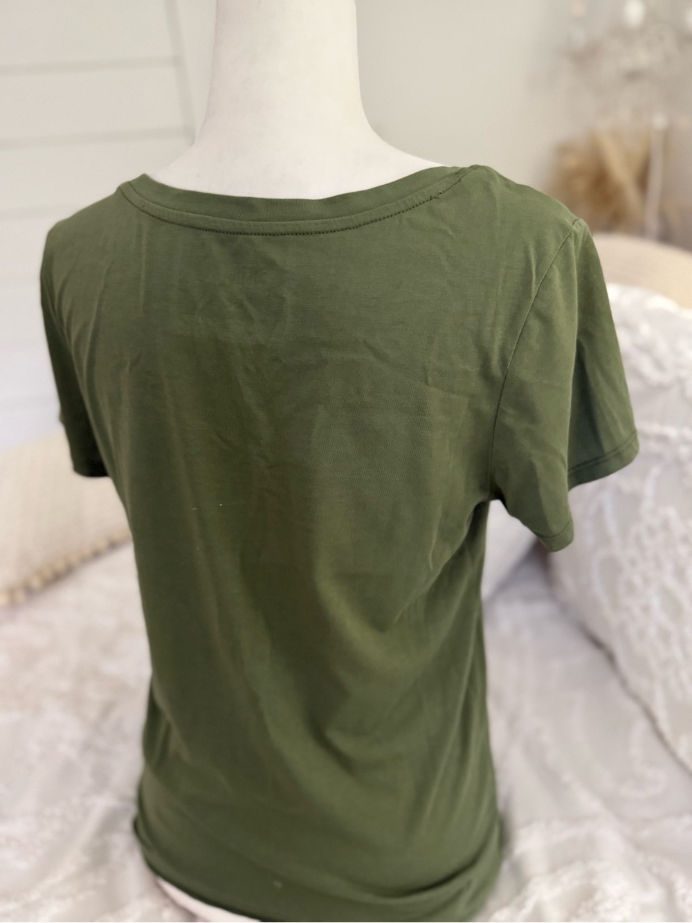 Quince Olive Green Scoop Neck Short Sleeve Top - Picture 9 of 10
